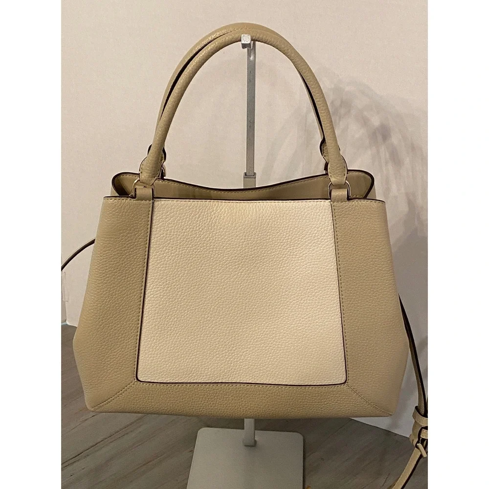 Kate Spade New York Pebbled Leather Satchel Crossbody Bag Beige Cream Two-Tone